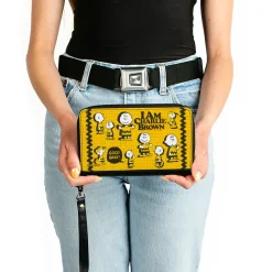 PU Zip Around Wallet Rectangle - Peanuts I AM CHARLIE BROWN Poses and Zig Zag Stripe Yellows/Black