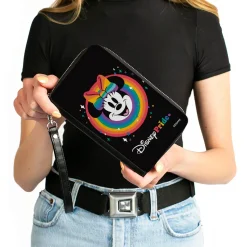 PU Zip Around Wallet Rectangle - Minnie Mouse DISNEY PRIDE Smiling Face Black Rainbow
