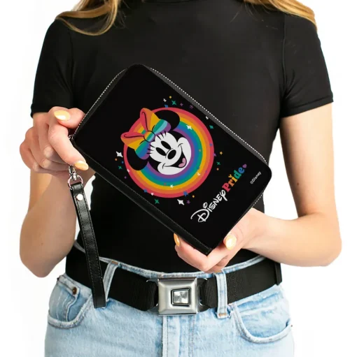 PU Zip Around Wallet Rectangle - Minnie Mouse DISNEY PRIDE Smiling Face Black Rainbow