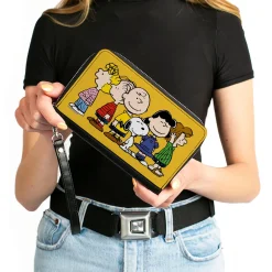 PU Zip Around Wallet Rectangle - Peanuts Gang Close-Up Group Pose Golden Yellow