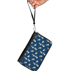 PU Zip Around Wallet Rectangle - Lilo & Stitch Duckling Poses Scattered Blue