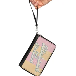 PU Zip Around Wallet Rectangle - BLESSED NOT STRESSED Quote Stripe Orange Pink White