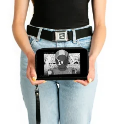 PU Zip Around Wallet Rectangle - TOONAMI Robot TOM Sketch Pose Black/Grays