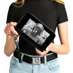 PU Zip Around Wallet Rectangle - TOONAMI Robot TOM Sketch Pose Black/Grays