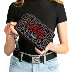 PU Zip Around Wallet Rectangle - A NIGHTMARE ON ELM STREET Scribble Freddy Melt Grays/Reds