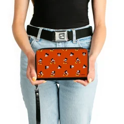PU Zip Around Wallet Rectangle - Mickey Mouse Poses and Expressions Scattered Red