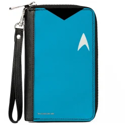 PU Zip Around Wallet Rectangle - Classic Star Trek Spock Character Body Close-Up Blue