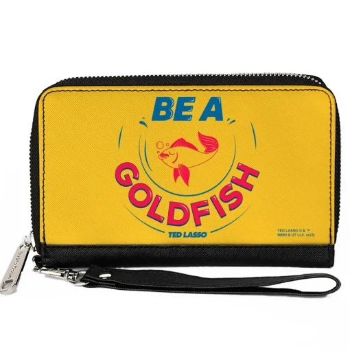 PU Zip Around Wallet Rectangle - Ted Lasso BE A GOLDFISH Quote Yellow Blue Red