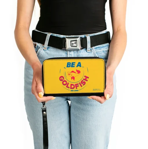 PU Zip Around Wallet Rectangle - Ted Lasso BE A GOLDFISH Quote Yellow Blue Red