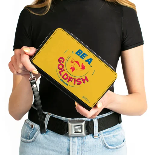 PU Zip Around Wallet Rectangle - Ted Lasso BE A GOLDFISH Quote Yellow Blue Red