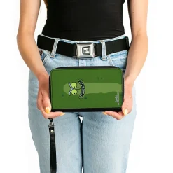 PU Zip Around Wallet Rectangle - Rick and Morty Pickle Rick Grinning Greens