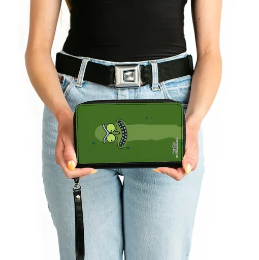 PU Zip Around Wallet Rectangle - Rick and Morty Pickle Rick Grinning Greens