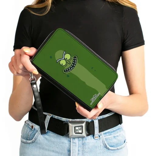 PU Zip Around Wallet Rectangle - Rick and Morty Pickle Rick Grinning Greens