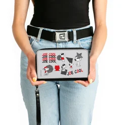 PU Zip Around Wallet Rectangle - Peanuts JOE COOL Snoopy Poses and Text Gray/Black/Red/White