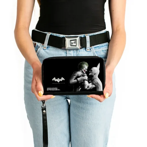 PU Zip Around Wallet Rectangle - BATMAN ARKHAM CITY Batman and Joker Pose Black/Grays
