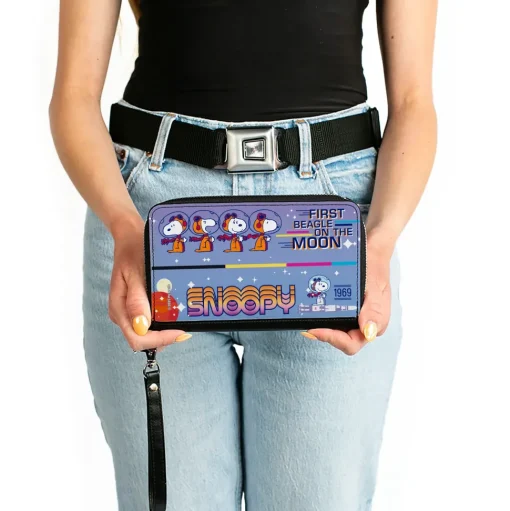 PU Zip Around Wallet Rectangle - Peanuts SNOOPY FIRST BEAGLE ON THE MOON Poses Blue/Multi Color