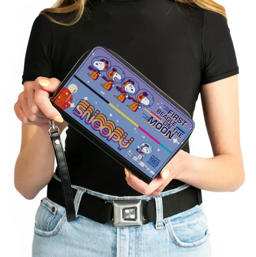 PU Zip Around Wallet Rectangle - Peanuts SNOOPY FIRST BEAGLE ON THE MOON Poses Blue/Multi Color