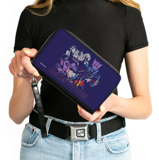 PU Zip Around Wallet Rectangle - Transformers DECEPTICONS Group Pose and Text Blues