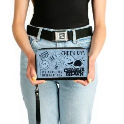 PU Zip Around Wallet Rectangle - CHARLIE BROWN Poses and Quotes Baby Blue/Black