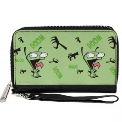 PU Zip Around Wallet Rectangle - Invader Zim GIR Screaming DOOM Pose Greens
