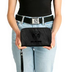 PU Zip Around Wallet Rectangle - RAM Logo Wood Grain Grays