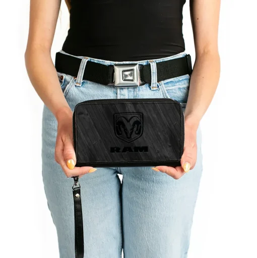 PU Zip Around Wallet Rectangle - RAM Logo Wood Grain Grays