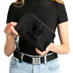 PU Zip Around Wallet Rectangle - RAM Logo Wood Grain Grays