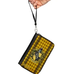 PU Zip Around Wallet Rectangle - HUFFLEPUFF Crest Stripes/Diamonds Gold/Browns