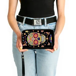 PU Zip Around Wallet Rectangle - Mariposa Calaveras/Butterflies/Flowers Black/Multi Color