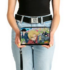 PU Zip Around Wallet Rectangle - Fullmetal Alchemist Brotherhood Four Character and Cat Group Scene