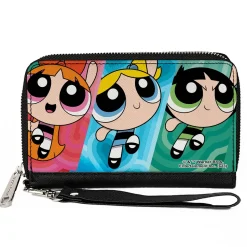 PU Zip Around Wallet Rectangle - The Powerpuff Girls Action Pose Blocks Multi Color