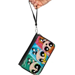 PU Zip Around Wallet Rectangle - The Powerpuff Girls Action Pose Blocks Multi Color