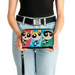 PU Zip Around Wallet Rectangle - The Powerpuff Girls Action Pose Blocks Multi Color