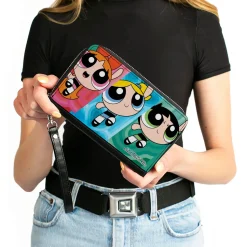 PU Zip Around Wallet Rectangle - The Powerpuff Girls Action Pose Blocks Multi Color
