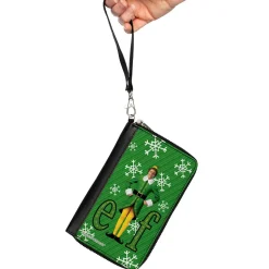 PU Zip Around Wallet Rectangle - Elf Buddy the Elf Logo Pose Snowflakes Greens/White