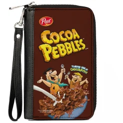 PU Zip Around Wallet Rectangle - COCOA PEBBLES Fred Flintstone and Barney Rubble Cereal Box Replica Brown