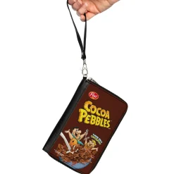 PU Zip Around Wallet Rectangle - COCOA PEBBLES Fred Flintstone and Barney Rubble Cereal Box Replica Brown