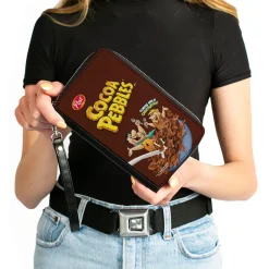 PU Zip Around Wallet Rectangle - COCOA PEBBLES Fred Flintstone and Barney Rubble Cereal Box Replica Brown