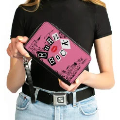 PU Zip Around Wallet Rectangle - Mean Girls BURN BOOK Cover Doodles Pink