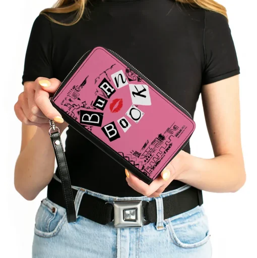 PU Zip Around Wallet Rectangle - Mean Girls BURN BOOK Cover Doodles Pink