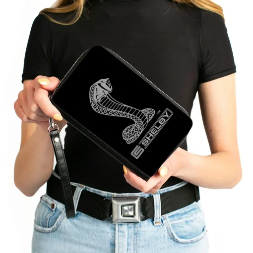 PU Zip Around Wallet Rectangle - Carroll Shelby Super Snake CS SHELBY Racing Logo Black/White