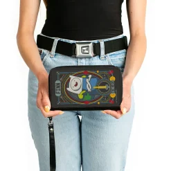 PU Zip Around Wallet Rectangle - Adventure Time FINN THE HERO Pose and Sword Icon Black/Multi Color