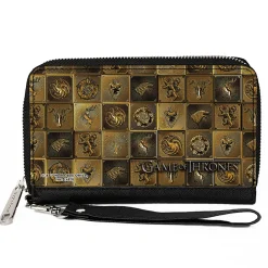 PU Zip Around Wallet Rectangle - Game of Thrones House Sigil Blocks Gold