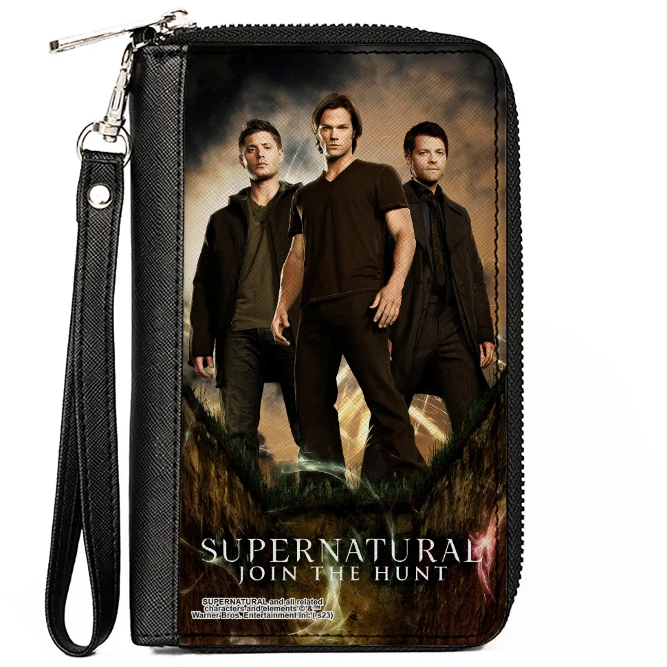 PU Zip Around Wallet Rectangle - SUPERNATURAL Dean, Sam & Castiel Standing Pose JOIN THE HUNT