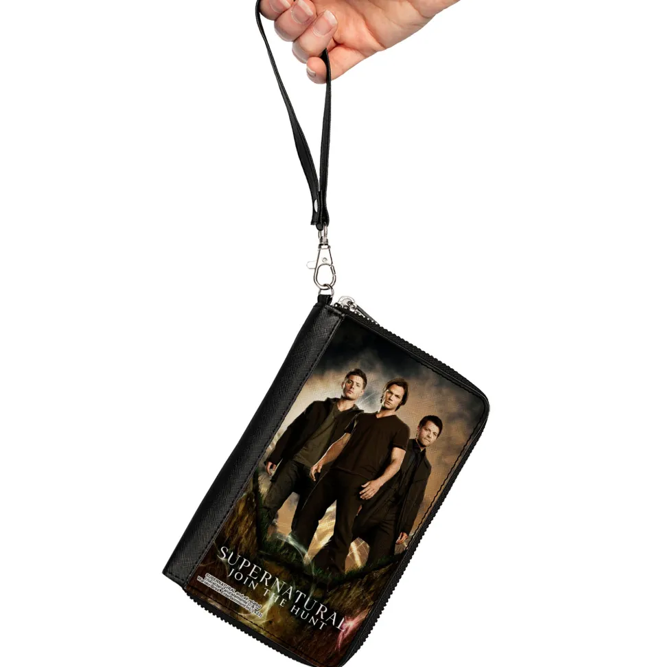 PU Zip Around Wallet Rectangle - SUPERNATURAL Dean, Sam & Castiel Standing Pose JOIN THE HUNT