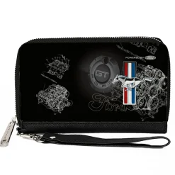 PU Zip Around Wallet Rectangle - Mustang Tri-Bar Stripe/GT Motor Blueprint