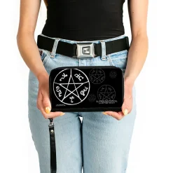 PU Zip Around Wallet Rectangle - Supernatural Devil's Trap Symbol Scattered Black/Gray/White
