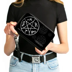 PU Zip Around Wallet Rectangle - Supernatural Devil's Trap Symbol Scattered Black/Gray/White
