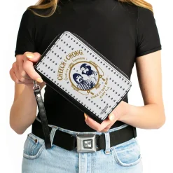 PU Zip Around Wallet Rectangle - CHEECH & CHONG Rolling Papers Mirror Pot Leaves White/Blue/Gold