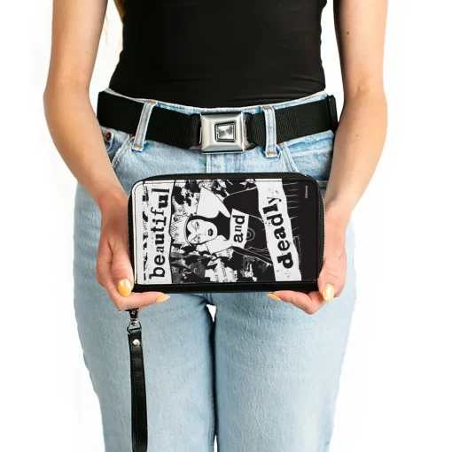 PU Zip Around Wallet Rectangle - Snow White Evil Queen BEAUTIFUL AND DEADLY Pose Black/White